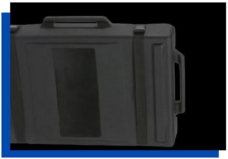 Transport case has top and side handles
